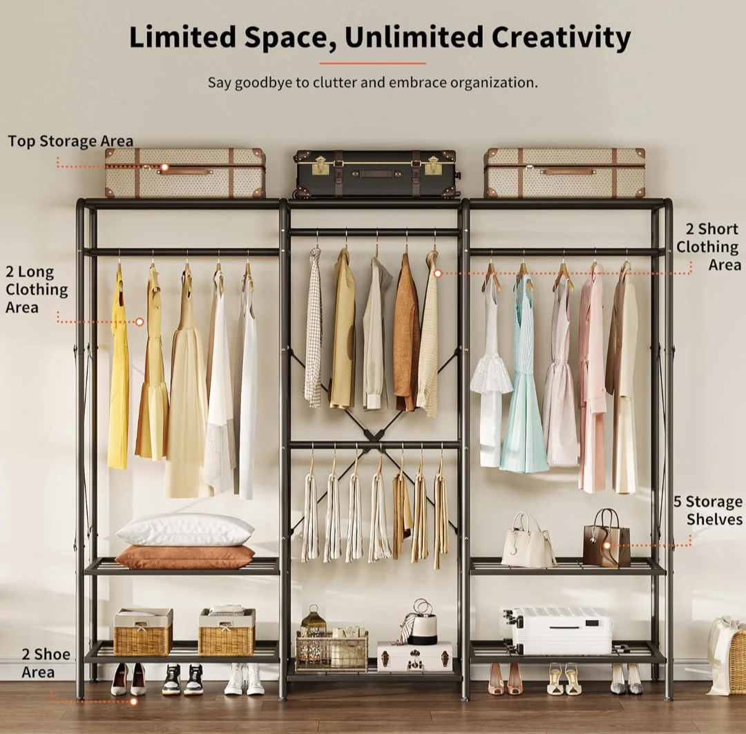 Triple Rod Clothing Rack Wardrobe