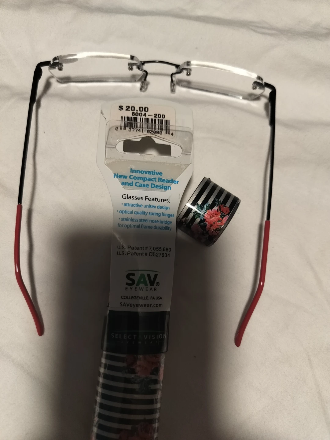 Sav eyewear Reading Glasses +2.00 with Case