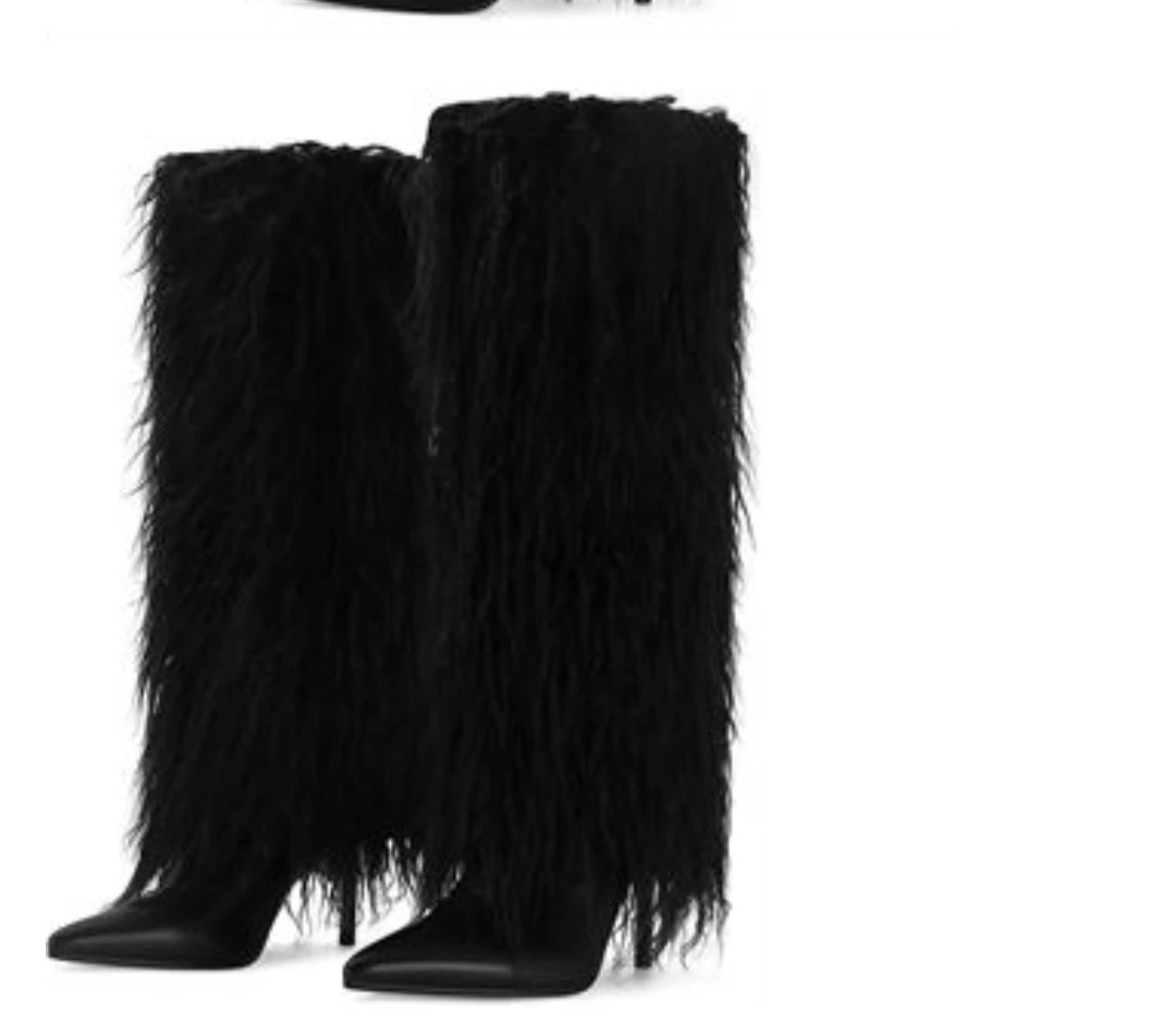 Black Faux Fur High Heel Boots