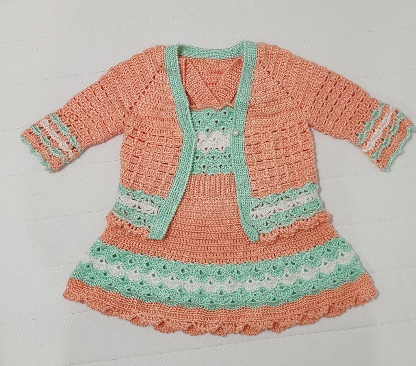 Handmade Crochet Baby Dress & Cardigan Set