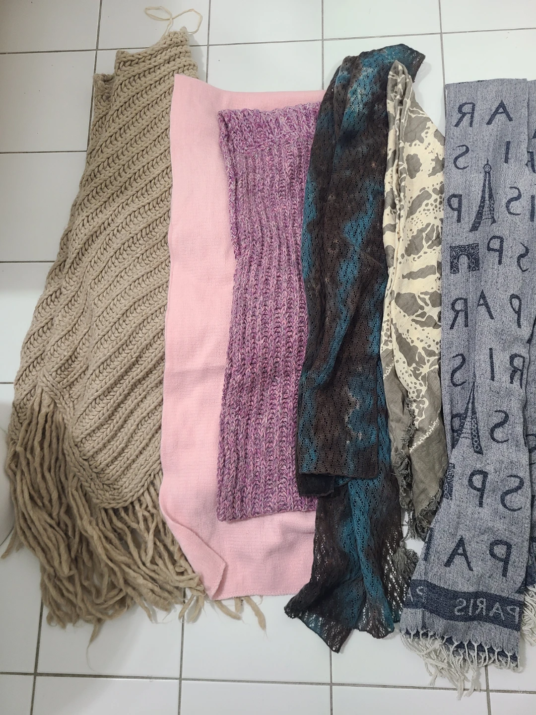 Beige Knit Poncho with scarves