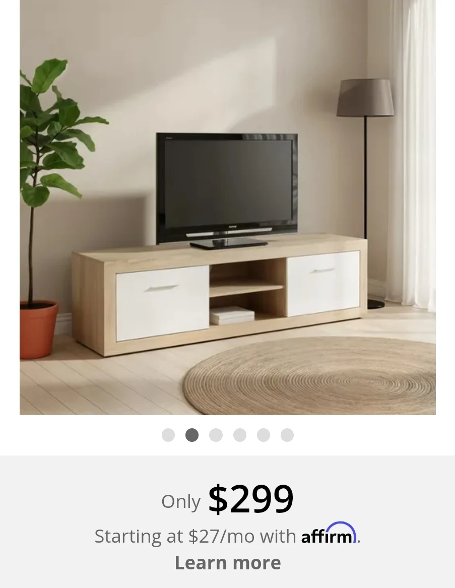 Modern TV Stand with 2 Drawers and Shelf - Light Wood & White