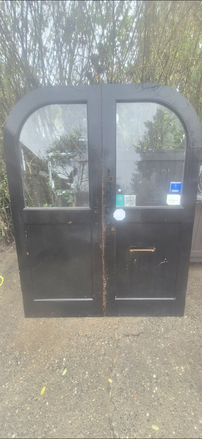 CAN DELIVER Pair of Vintage Arched Wooden Doors with Glass Panes