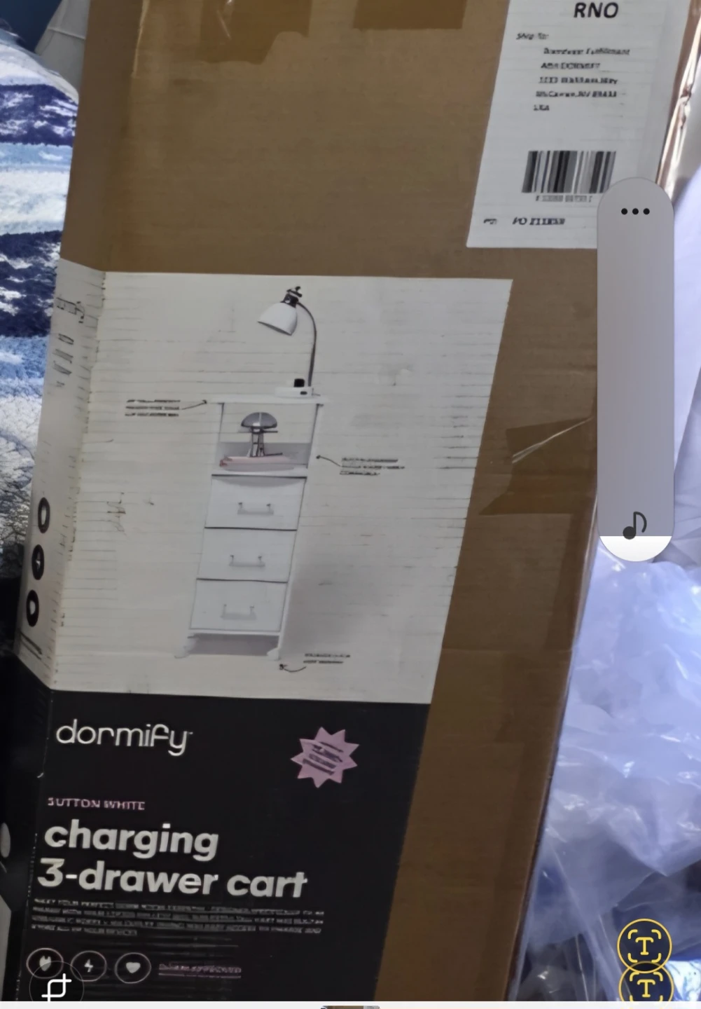 Dormify Sutton White Charging 3-Drawer Cart