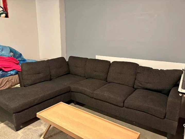 Dark Grey Sectional Sofa with Ottoman