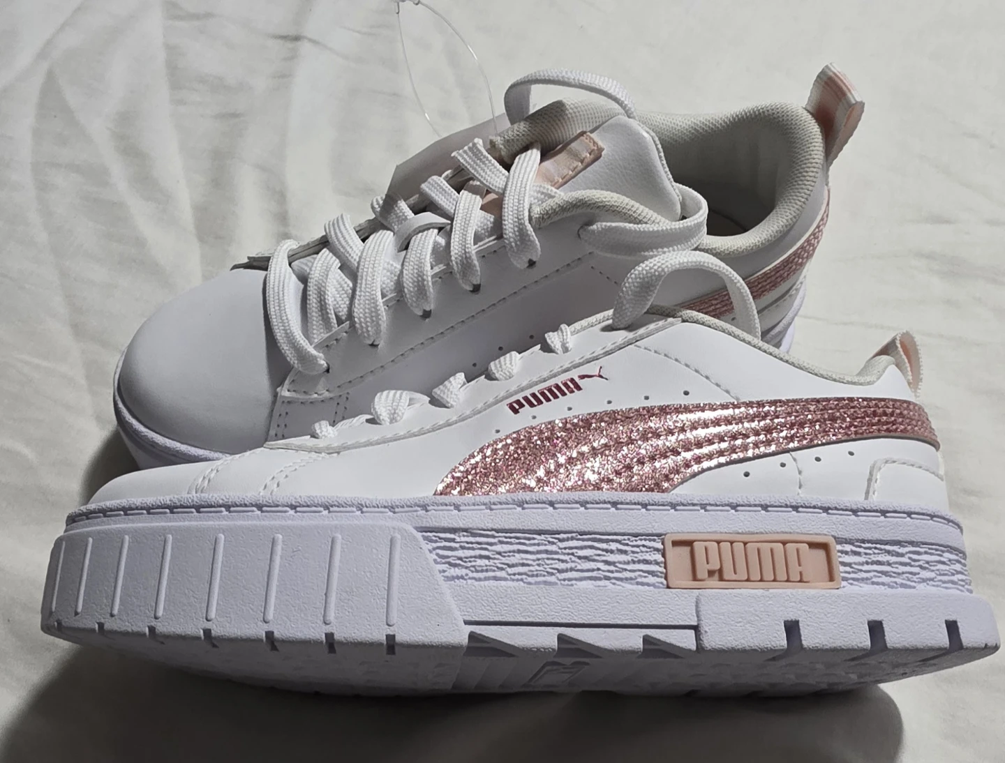 Puma Court Platform Sneakers - White with Pink Glitter