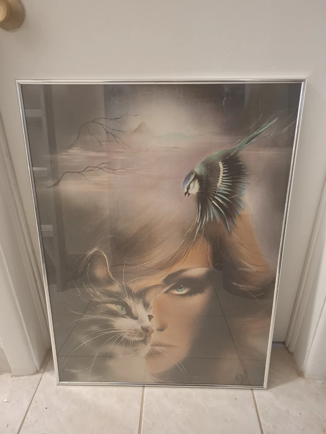 Framed Art Print - Woman, Cat, and Bird - photo 2