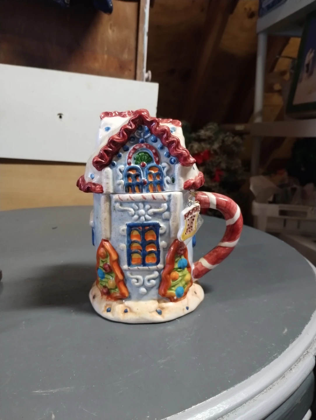 Gingerbread House teapot with Candy Cane Handle