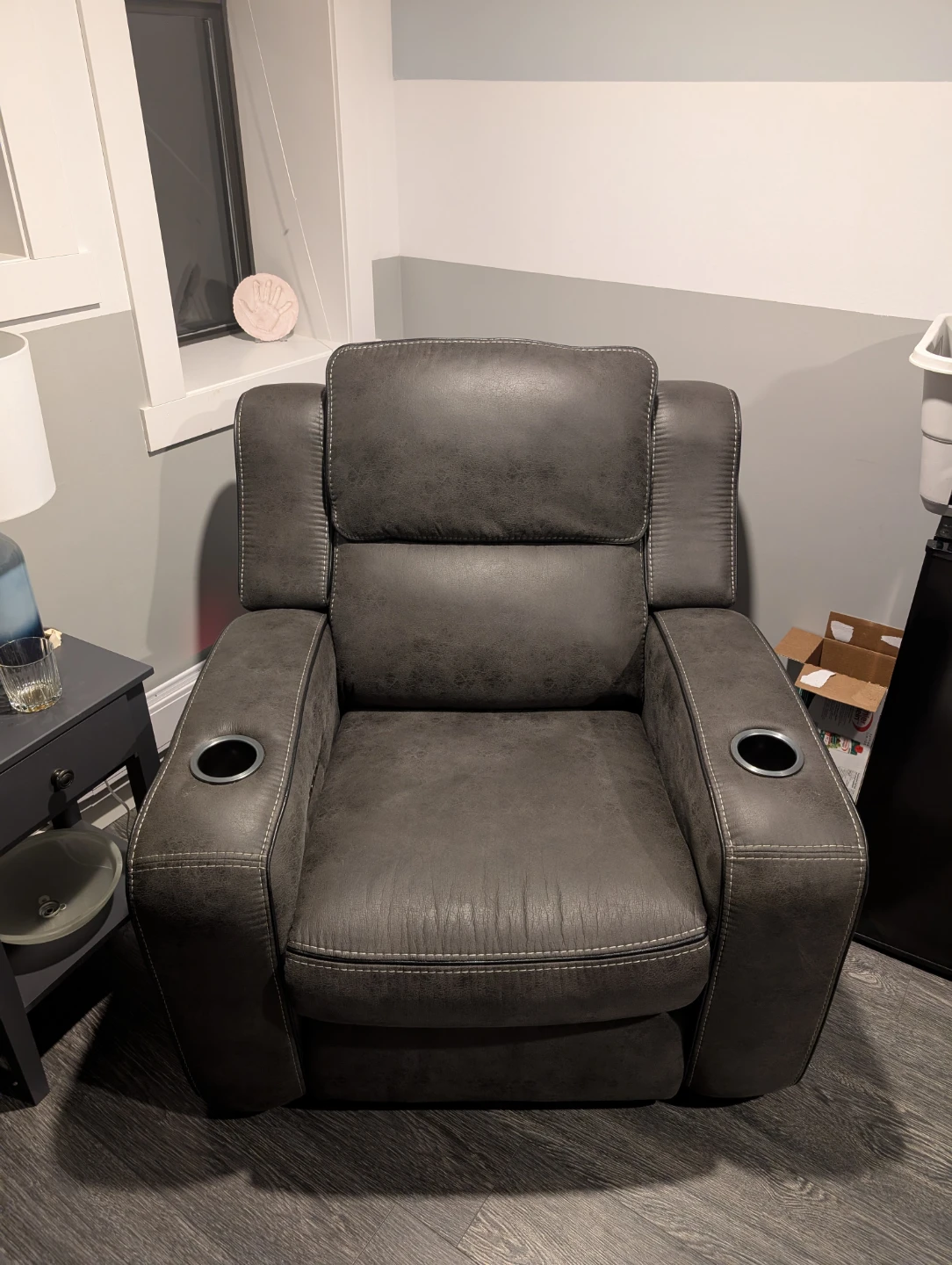 Grey Recliner Chair with Cup Holders - photo 2