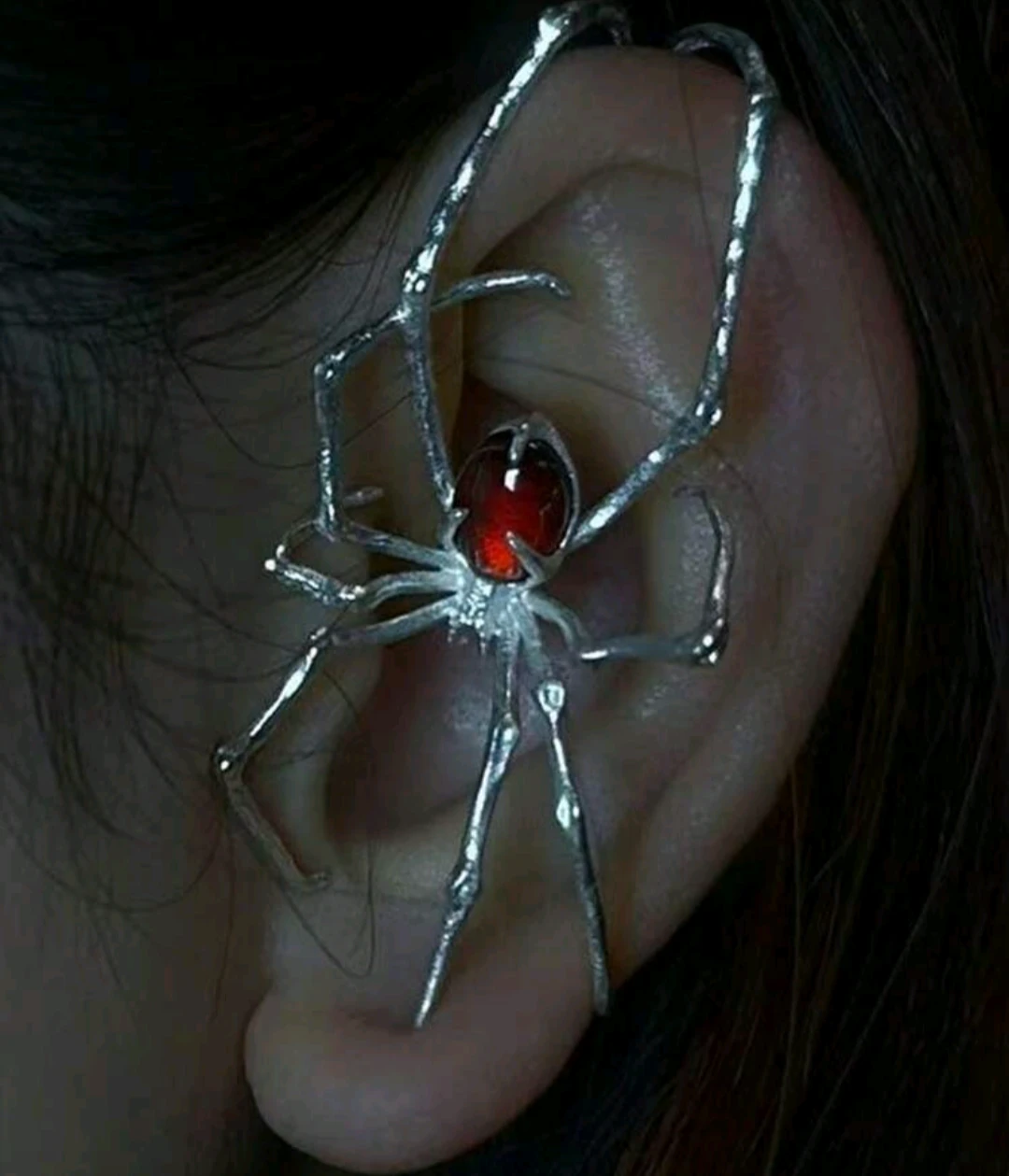 Spider Ear Cuff with Red Gem