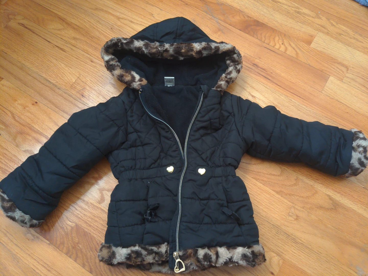Okie Dokie Black Puffer Coat with Faux Fur Trim - Size 4T - photo 2