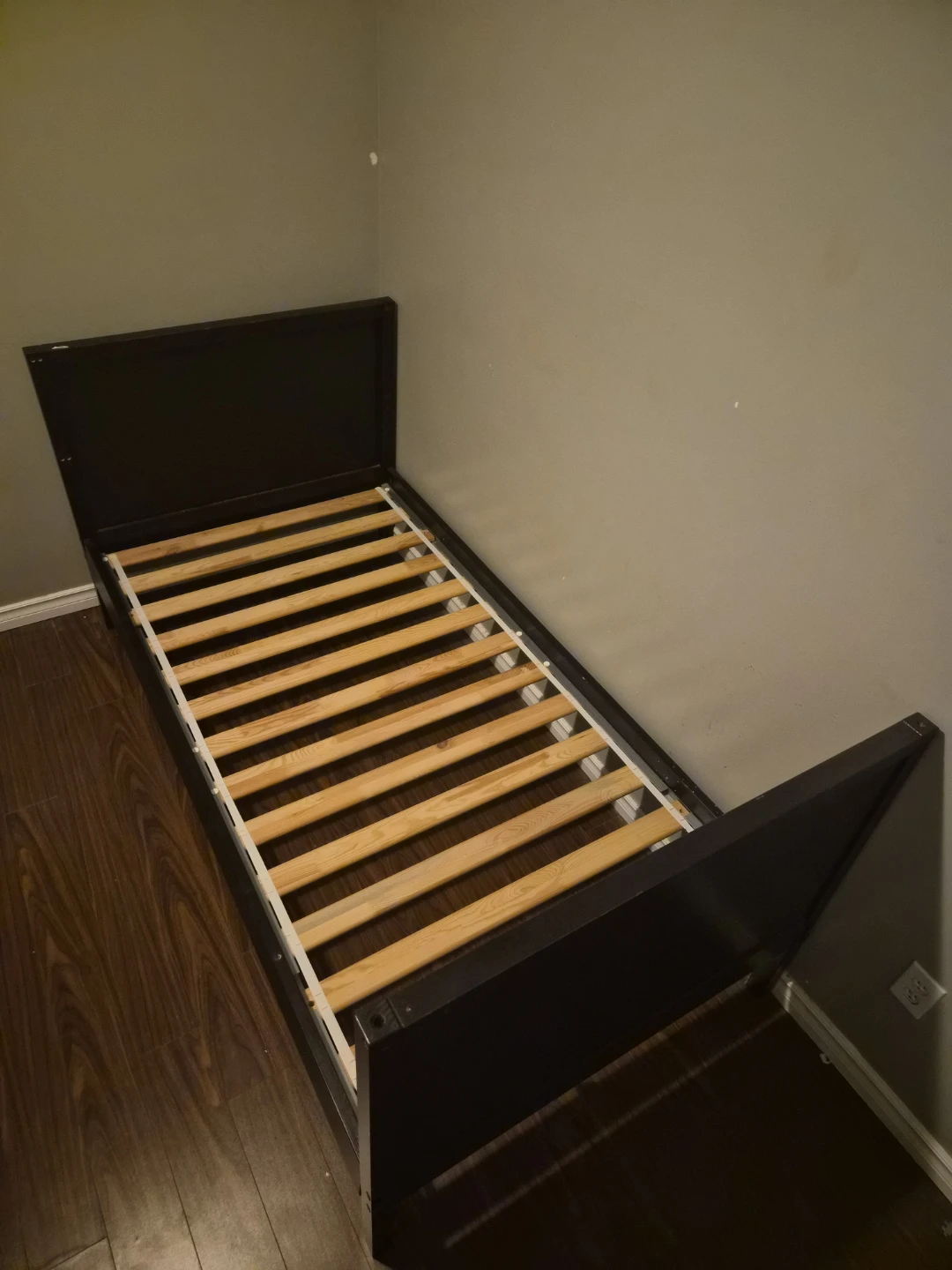 Dark Brown Twin Bed Frame with Slats