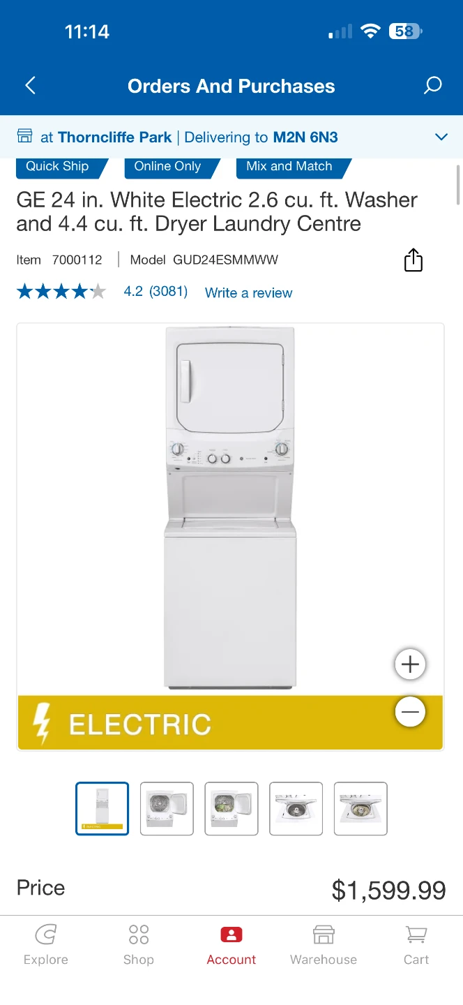 GE 24" White Electric Washer/Dryer Laundry Centre