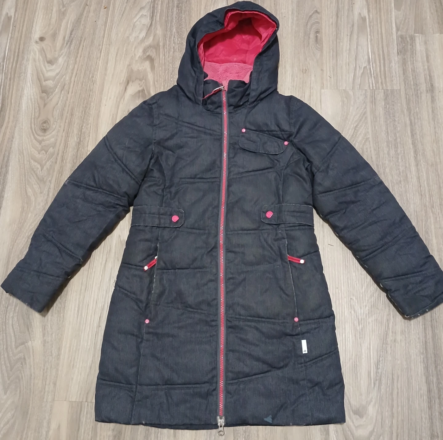 Girls' Denim-Look Puffer Coat