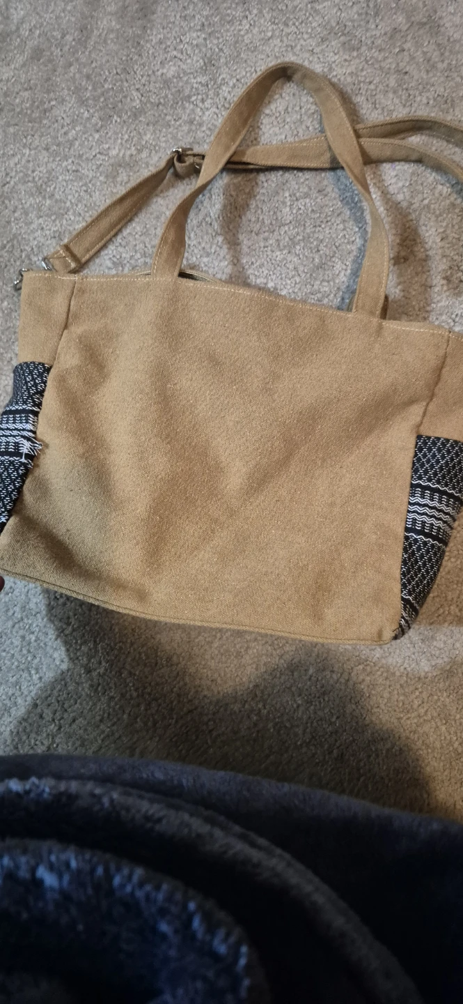 Tan Tote Bag with Black & White Detail