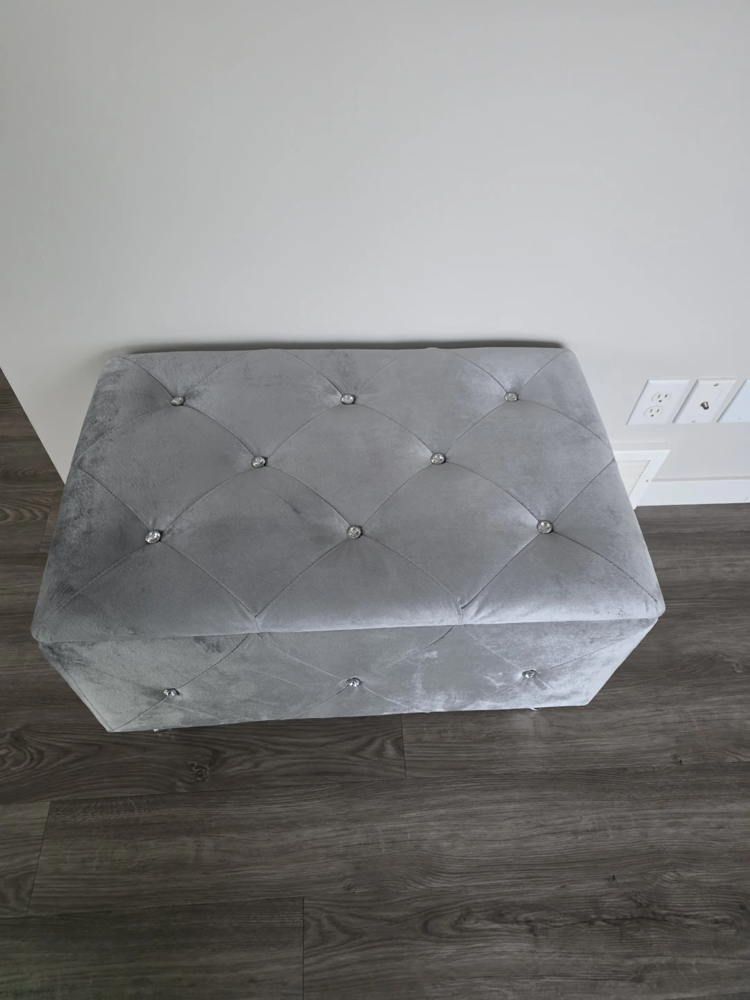 Grey Velvet Storage Ottoman Bench