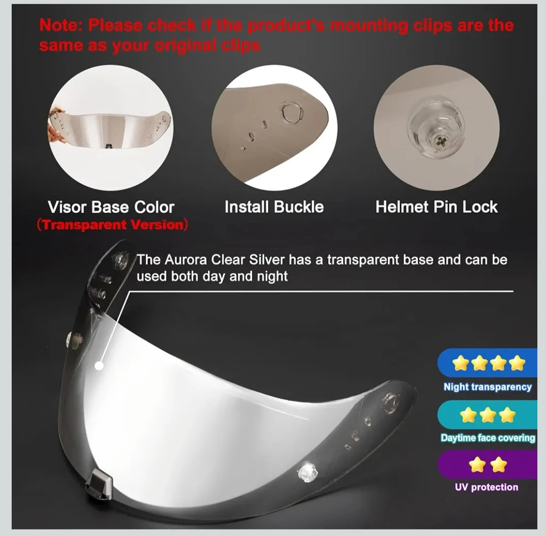 Motorcycle Helmet Visor Clear Silver - photo 5