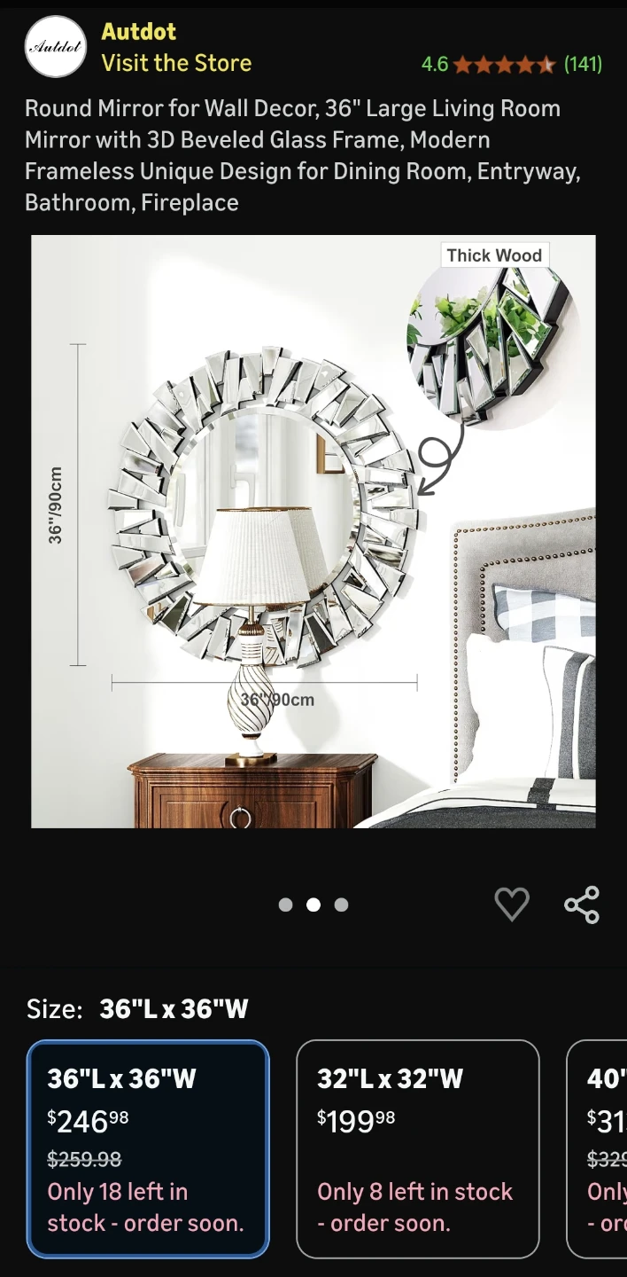 Autdot 36" Round Wall Mirror - NEW! - photo 2