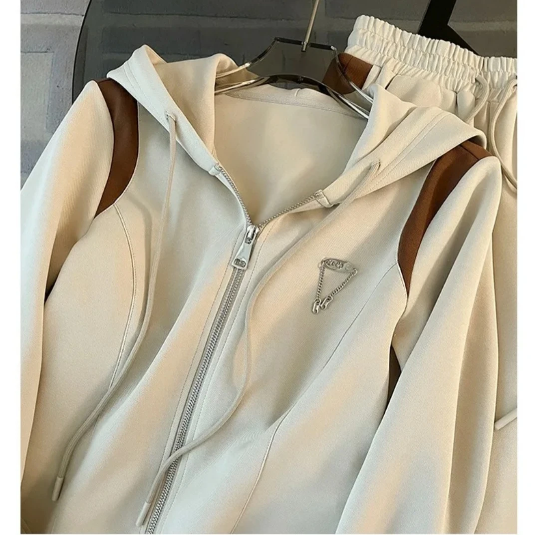 Beige Tracksuit Set with Brown Stripes - photo 2