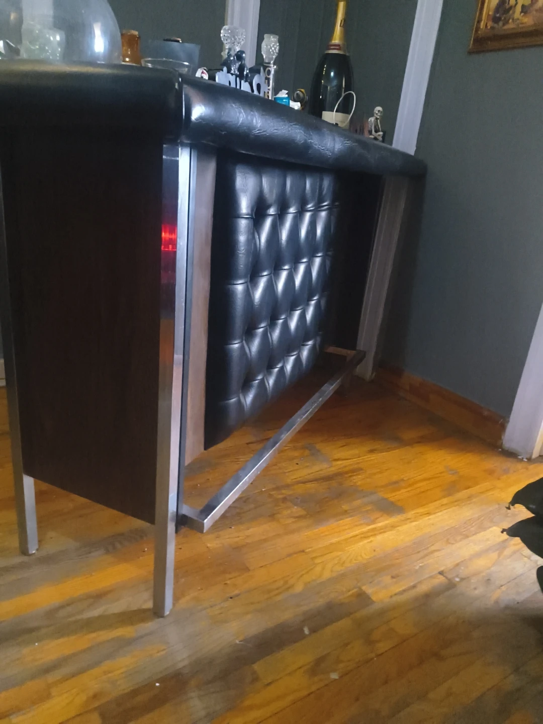 Vintage Bar Unit with Tufted Black Upholstery - photo 2
