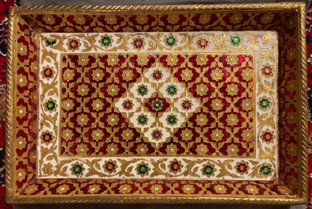 Meenakari Serving Tray - Red, Gold, White