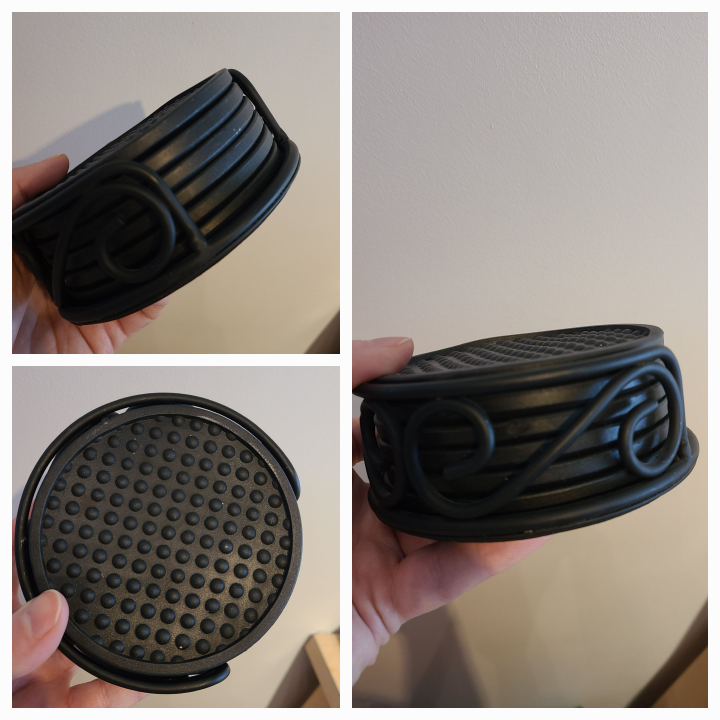 Set of 6 Black Coasters with Holder