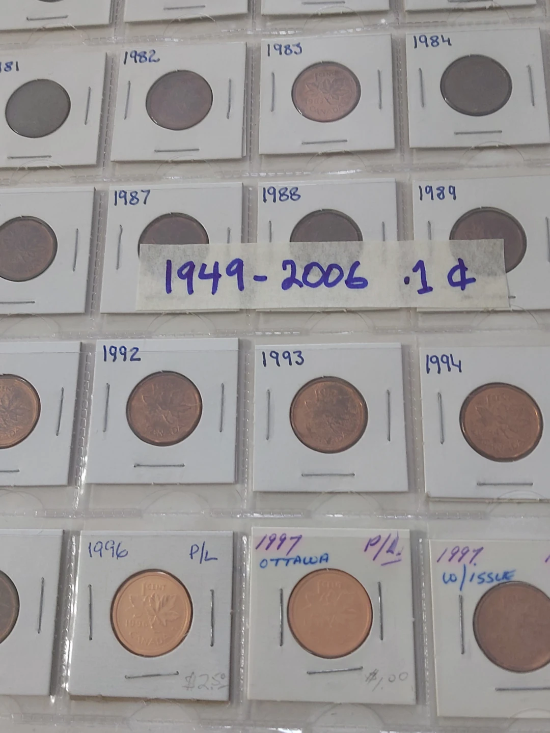 Collection of Canadian Pennies 1949-2006