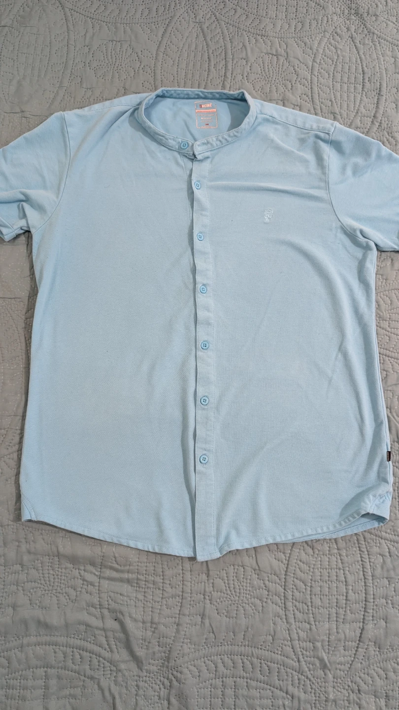 Engine Men's Blue Banded Collar Shirt - Large