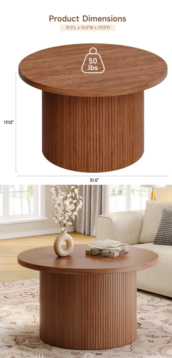 Round Wood Coffee Table - 31.5" x 31.5" x 17.13" - photo 2