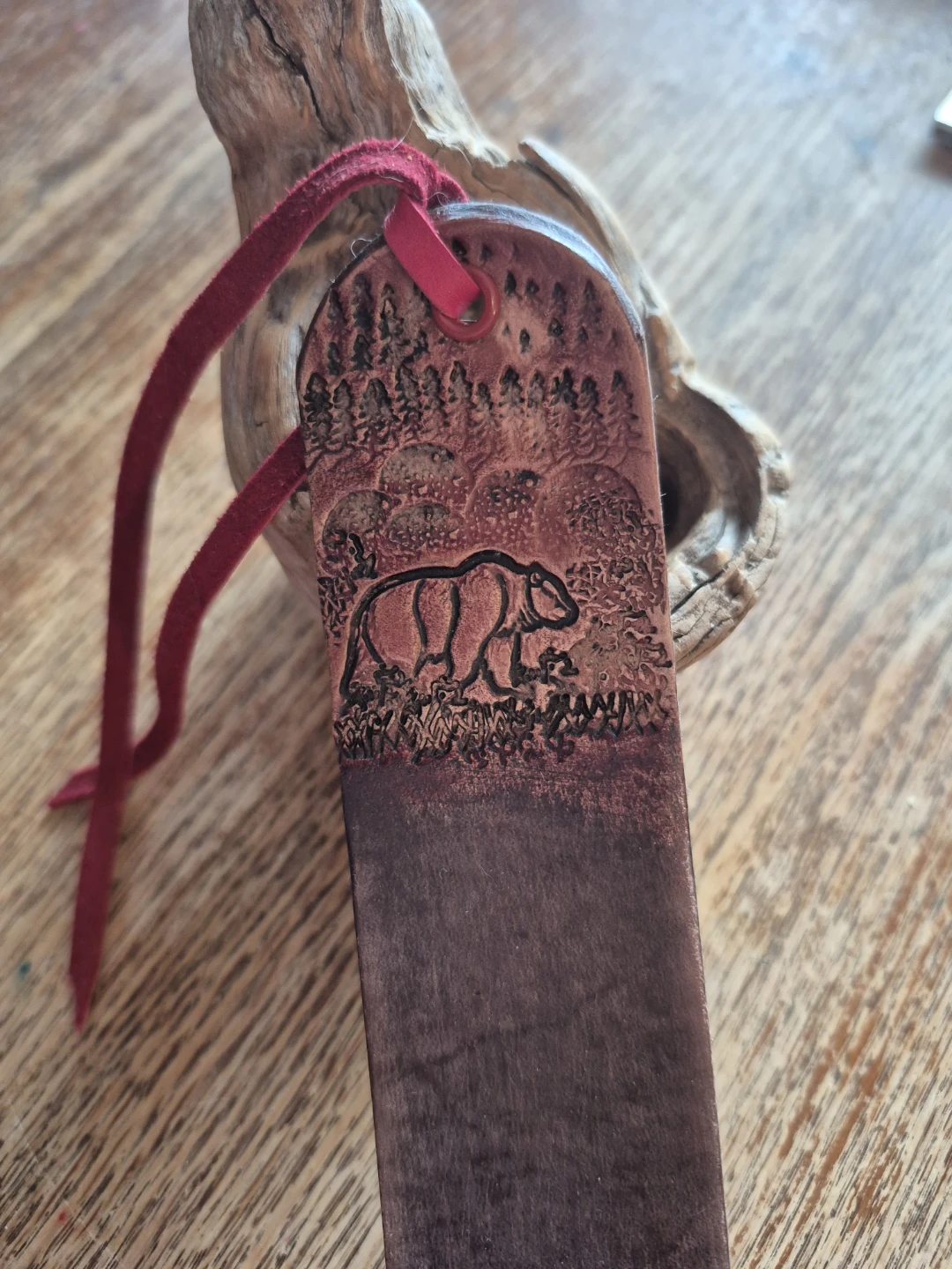 Handmade Leather Bookmark with Bear Design