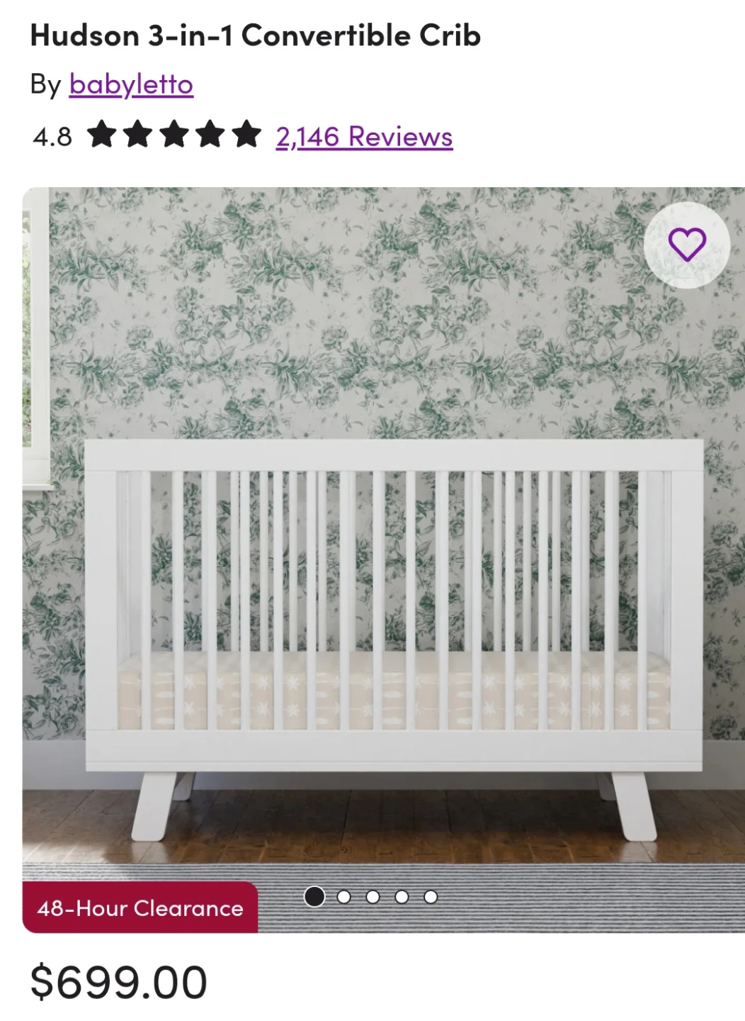 Babyletto Hudson 3-in-1 convertible crib + 5inch mattress - photo 3