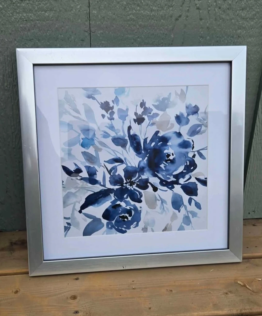 Set of 2 Framed Floral Prints - Blue & Silver - photo 2
