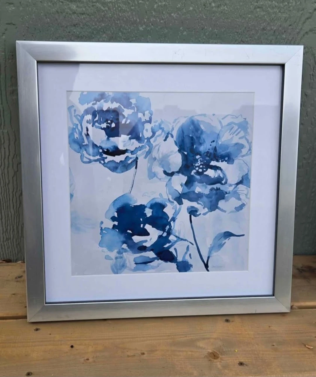 Set of 2 Framed Floral Prints - Blue & Silver - photo 3