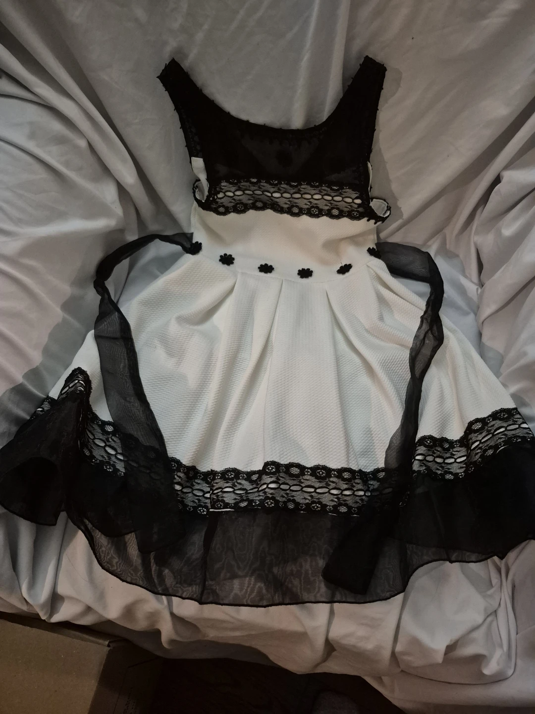 Newberry Girls Lace Trim Dress - White/Black Size 8