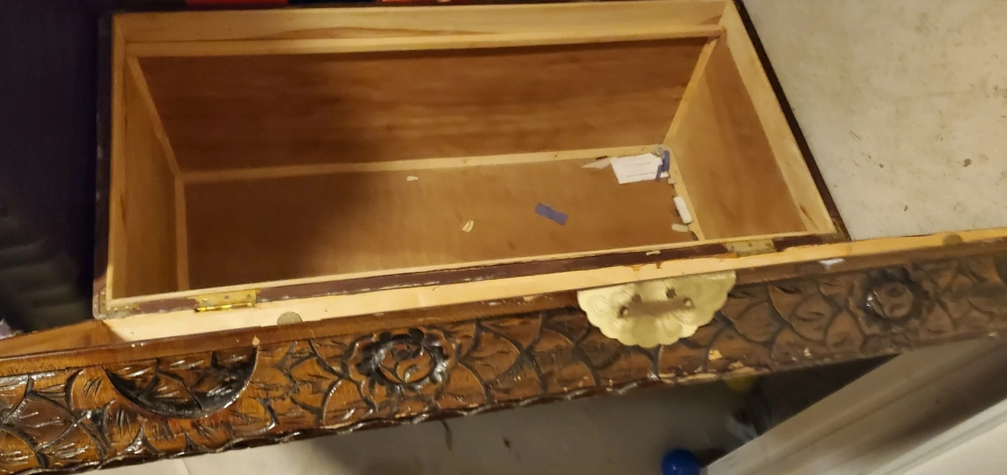 Antique Carved Wooden Treasure Chest Box - photo 2