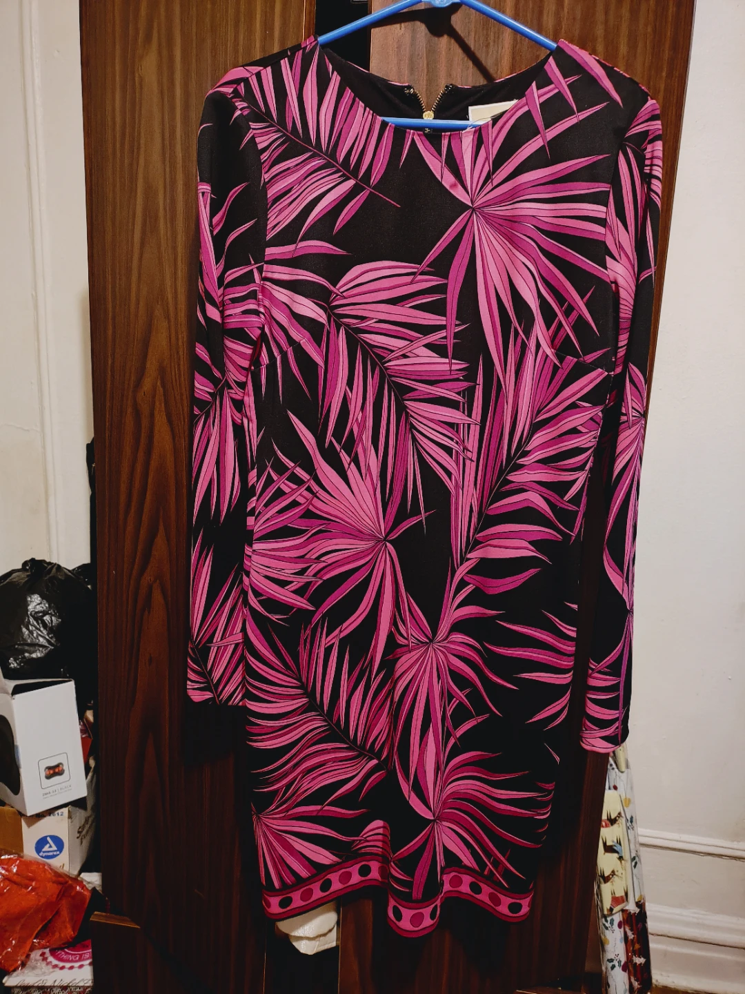 🧡Michael Kors Black/Pink Leaf Print Dress - Size L