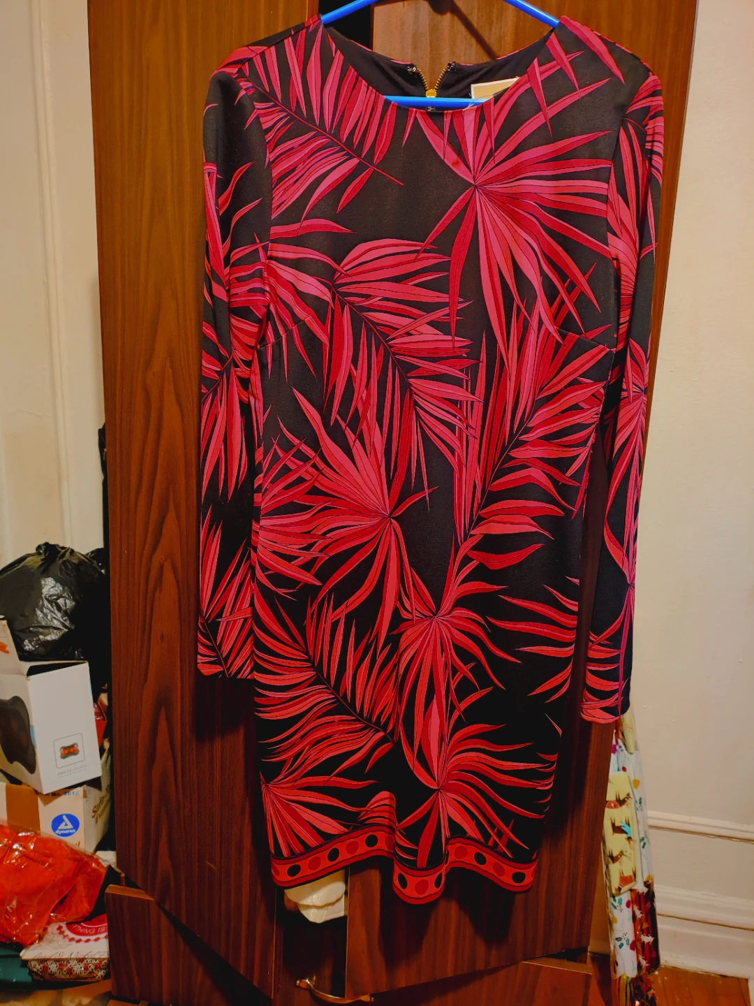 🧡Michael Kors Black/Pink Leaf Print Dress - Size L - photo 3
