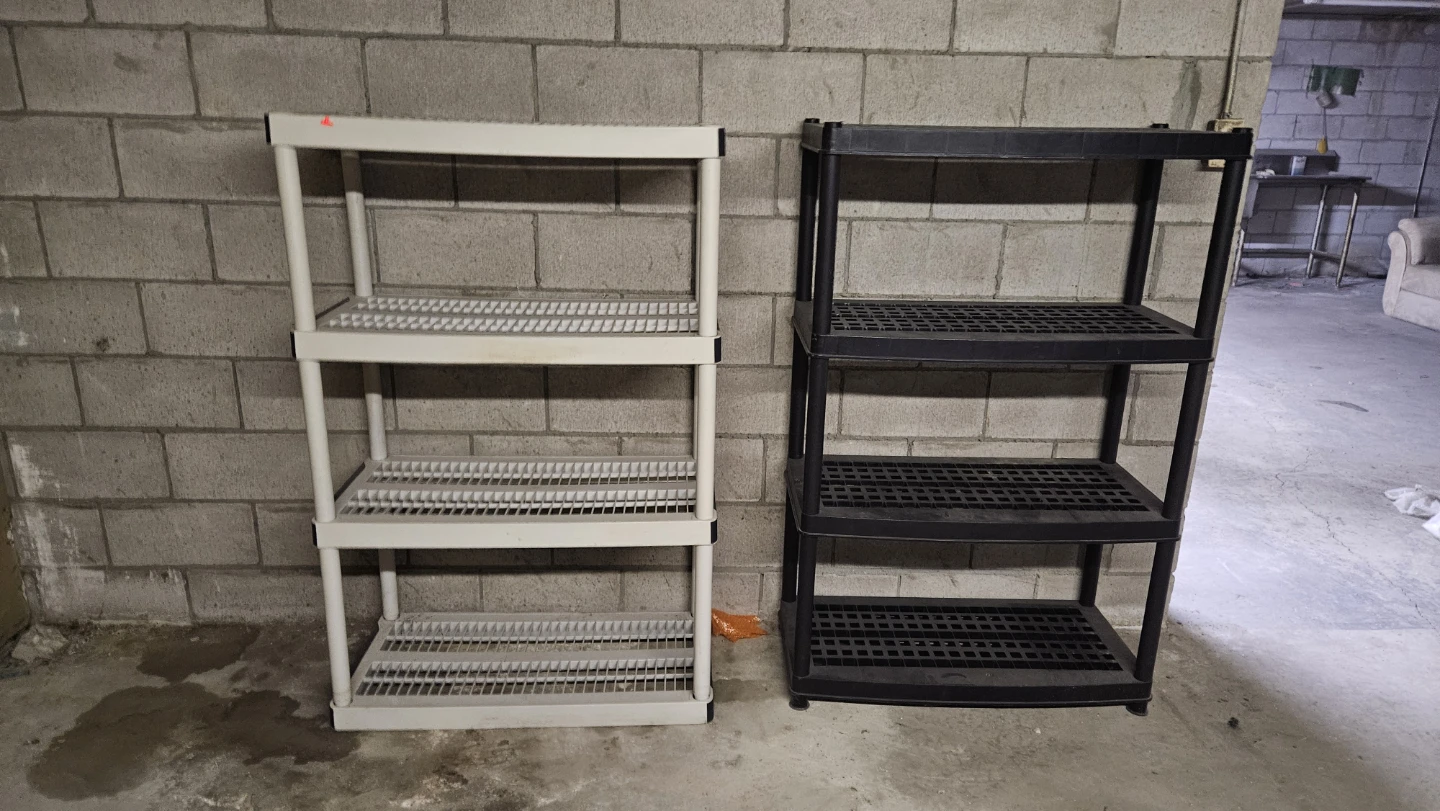 White & Black Plastic Shelving Units