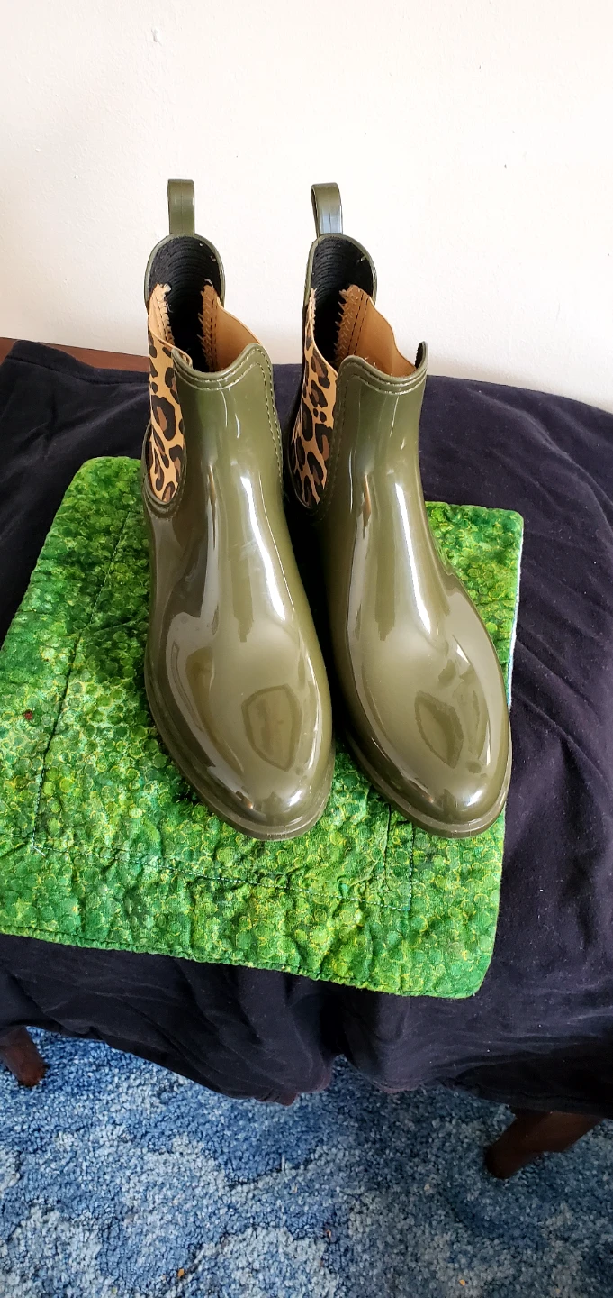 Lemon Jelly Olive Green Leopard Print Ankle Rain Boots Size 39
