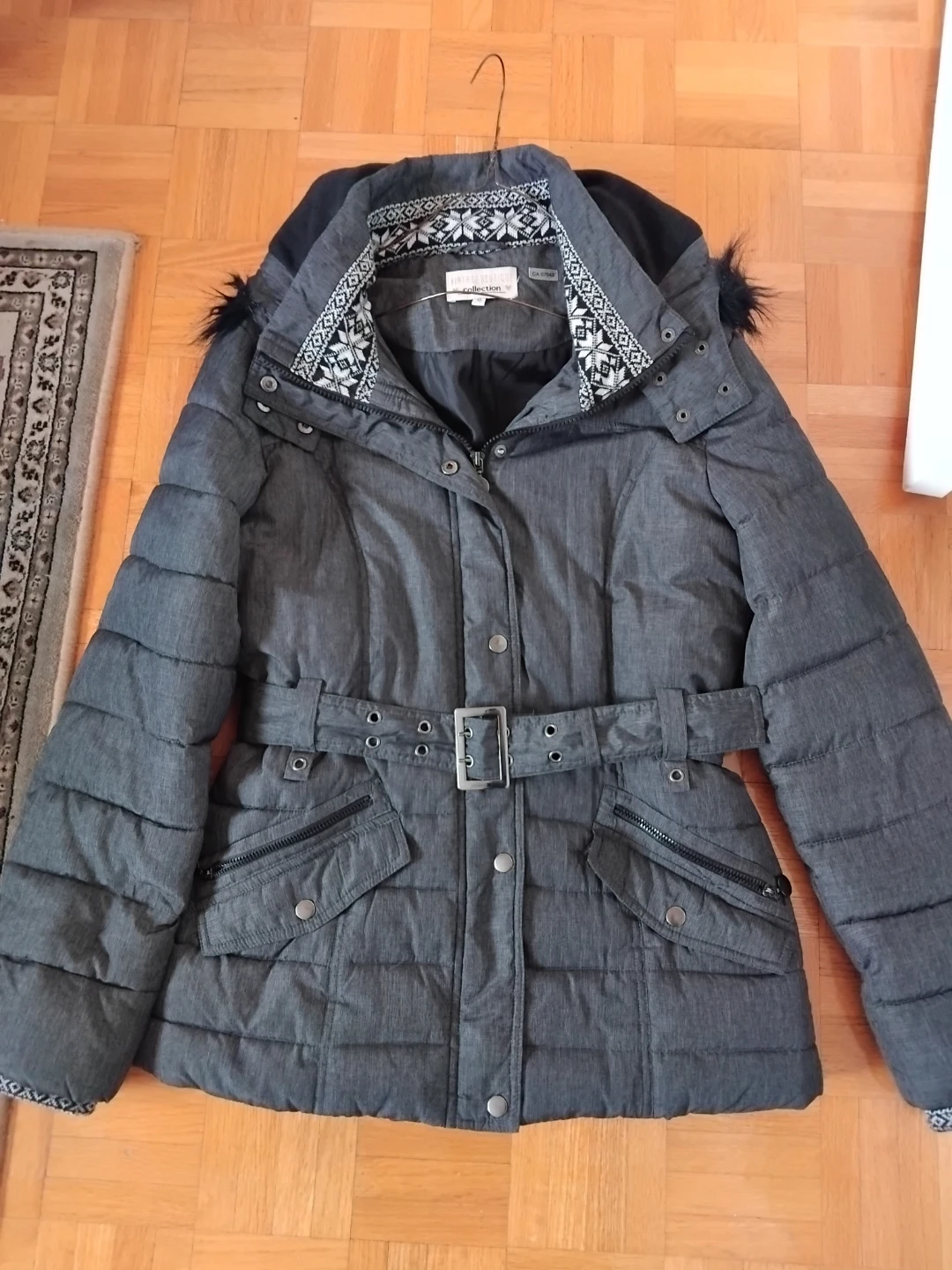 Women's Grey Puffer Jacket with Belt