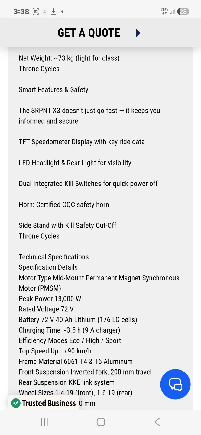 Throne Cycles SRPNT X3 Electric Dirt Bike - photo 4