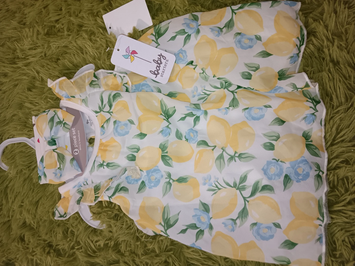Baby Starters 2-Piece Lemon Dress & Headband - 9M New - photo 2