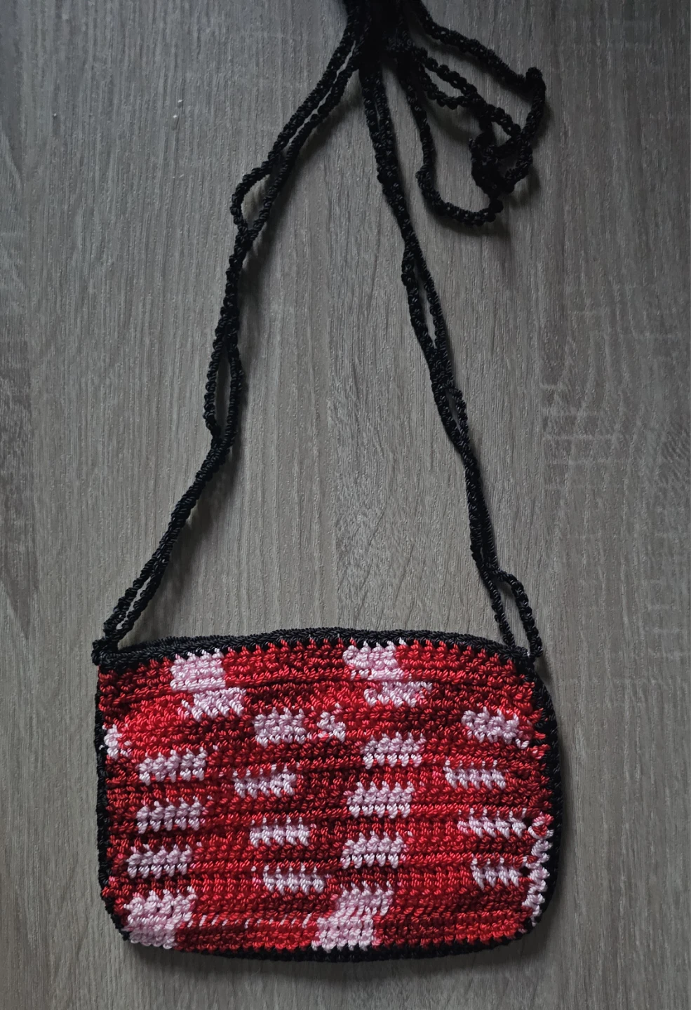Crocheted Red & Pink Floral Small Bag