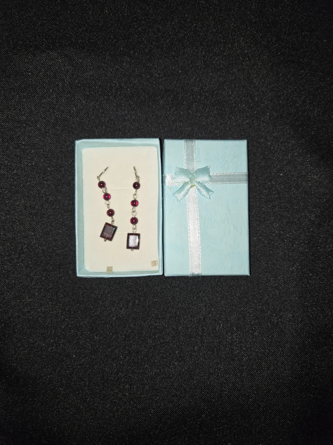 Red Stone Dangle Earrings with Box