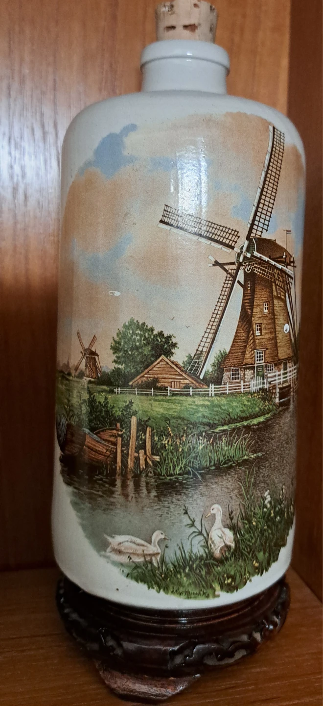 Vintage Dutch Windmill Ceramic Bottle