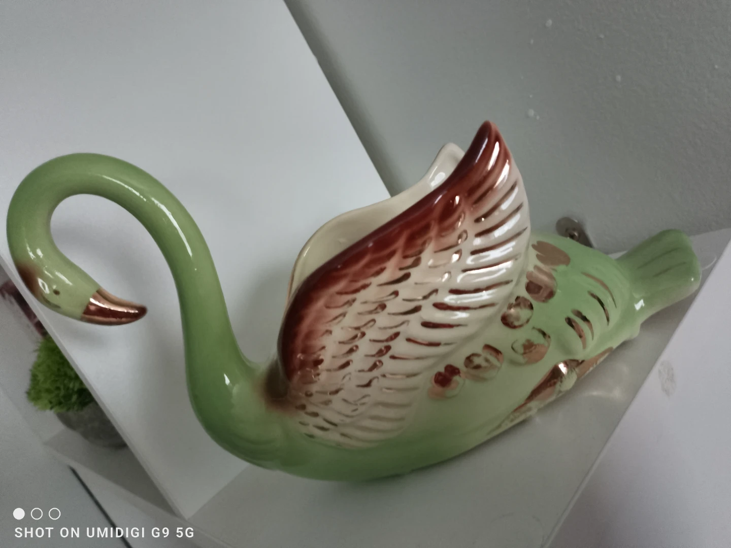Vintage Swan Planter - Green Ceramic - photo 2