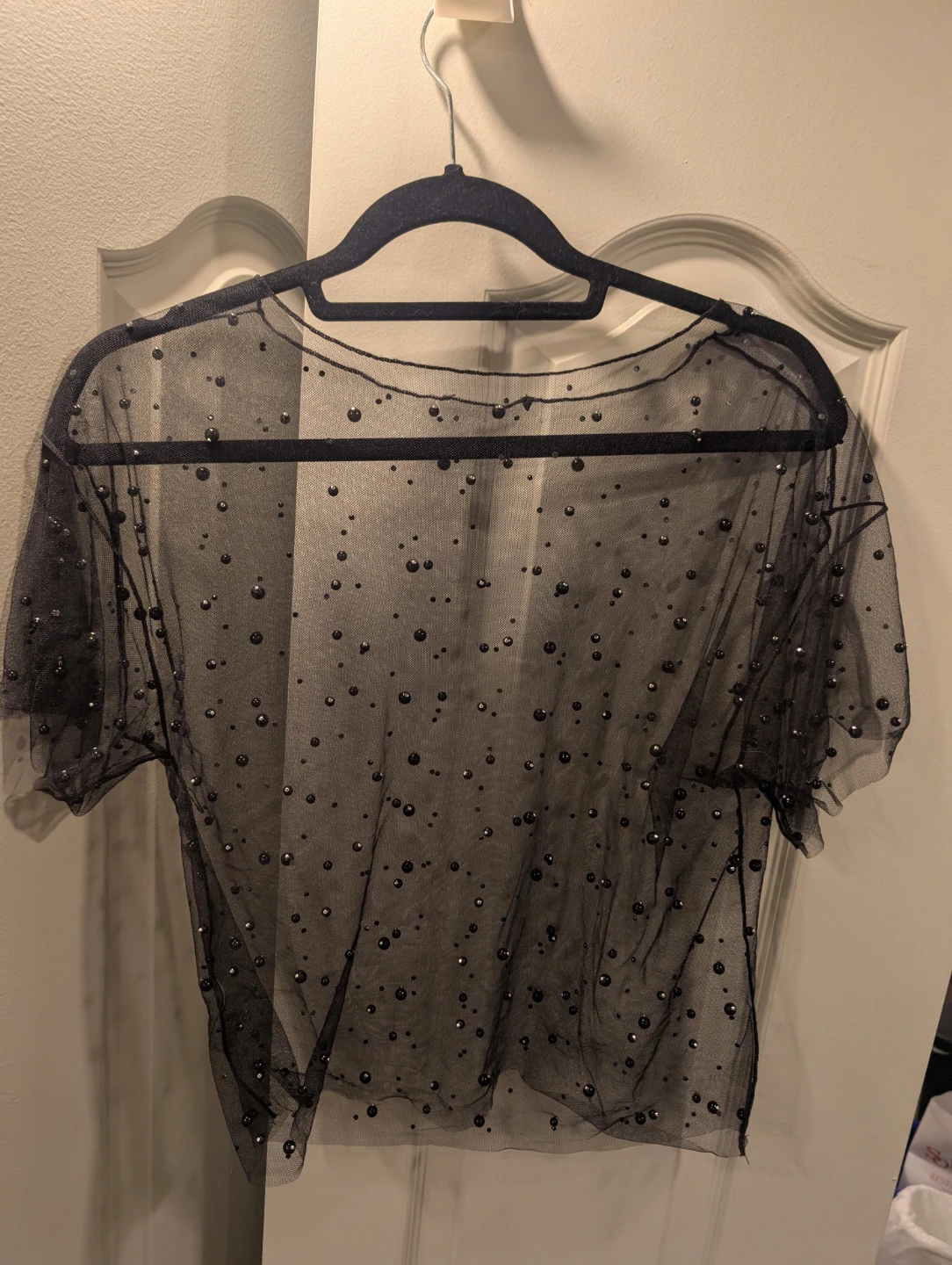Black Mesh Beaded Sheer Top M/L - photo 2