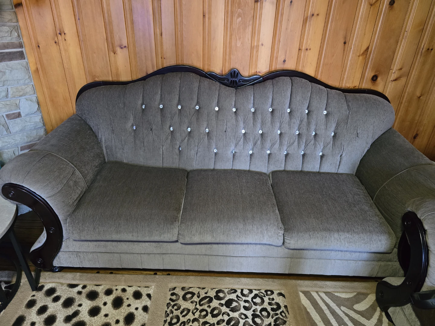 Tufted Upholstered Sofa with Crystal Accents - photo 3