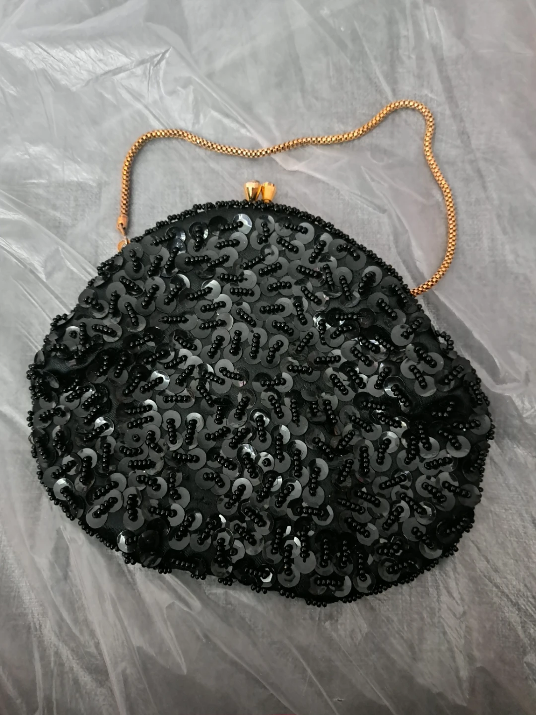 Vintage Black Beaded and Sequins evening Clutch Purse