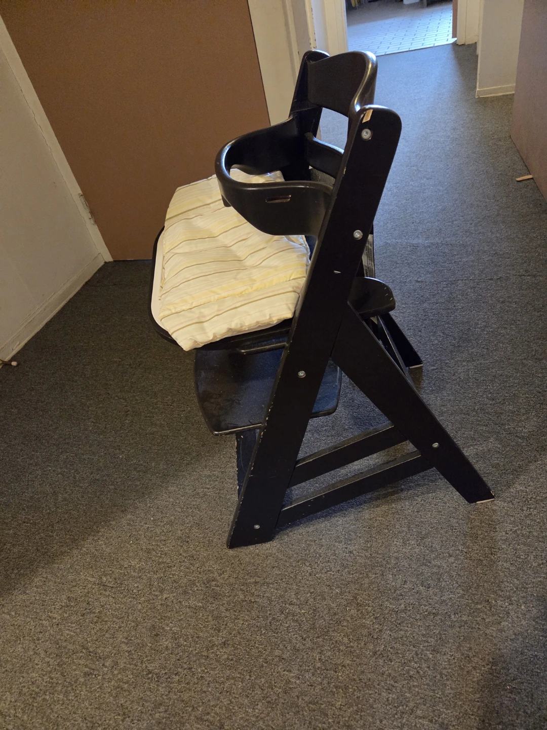 Baby Black, Wooden High Chair with Tray and Cushion